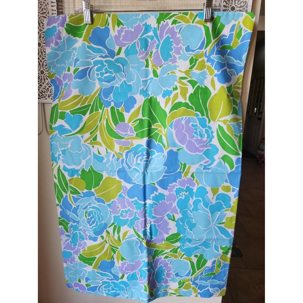 1 Vtg New Stevens Utica Pillowcase 31"x20" Full Queen Blue Bold Floral Muslin